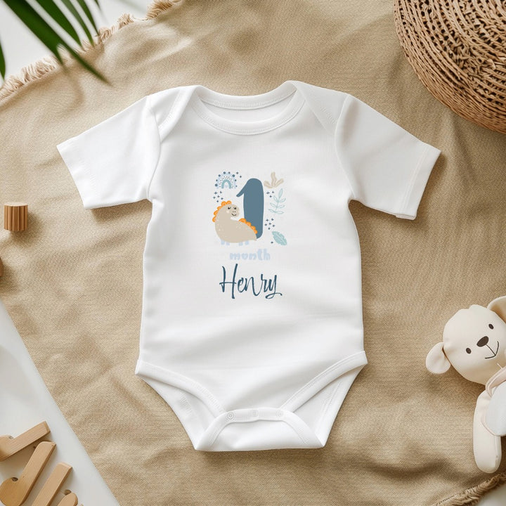 Personalized Baby Grow - 12 Month Options - Blue Dinosaur