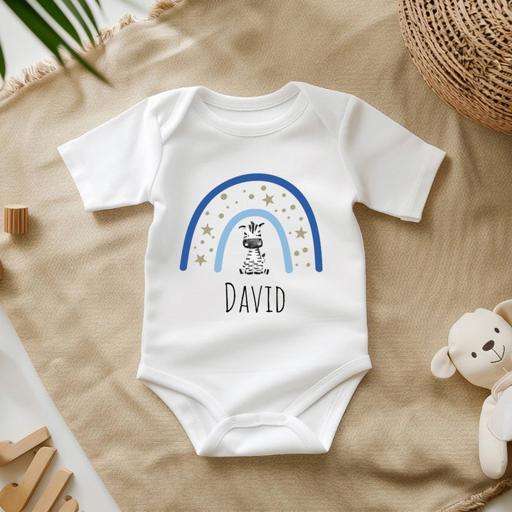Personalized Baby Grow - Blue Rainbow with Animals