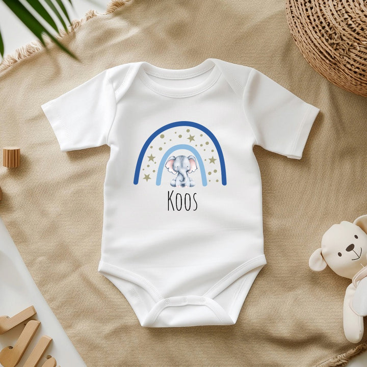 Personalized Baby Grow - Blue Rainbow with Animals