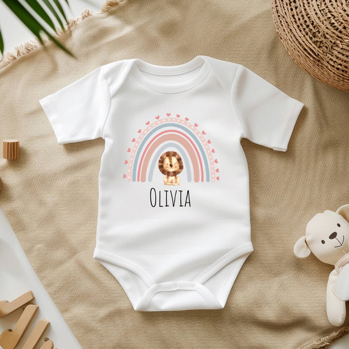 Personalized Baby Grow - Pink Rainbow With Animals