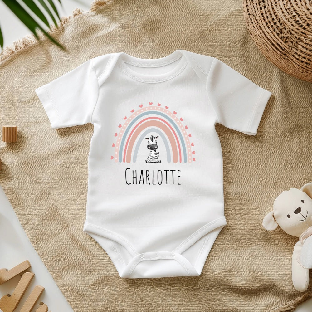 Personalized Baby Grow - Pink Rainbow With Animals