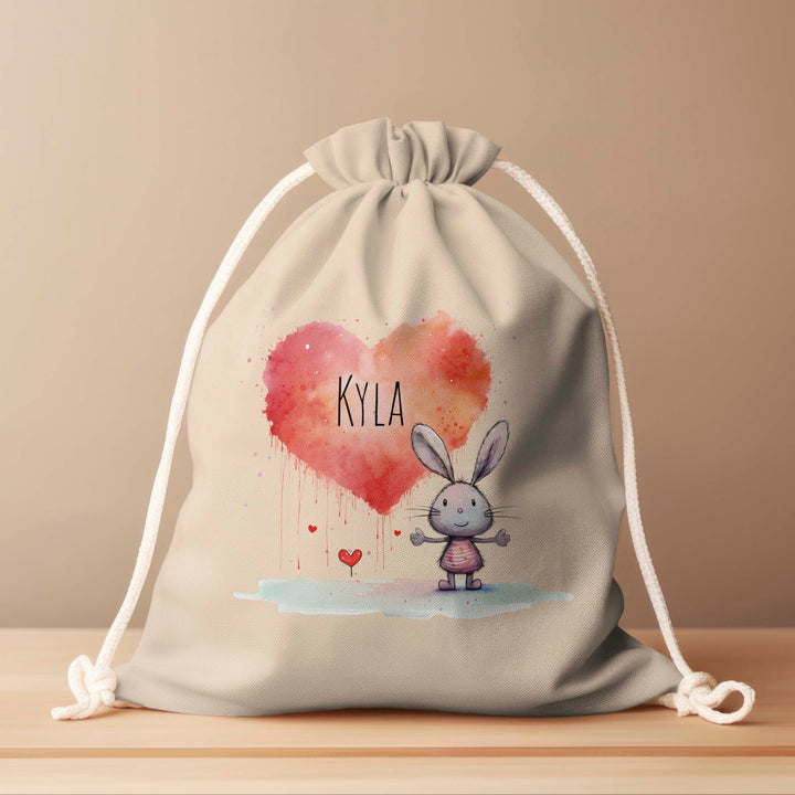 Personalized Drawstring Bag - Love Bunny