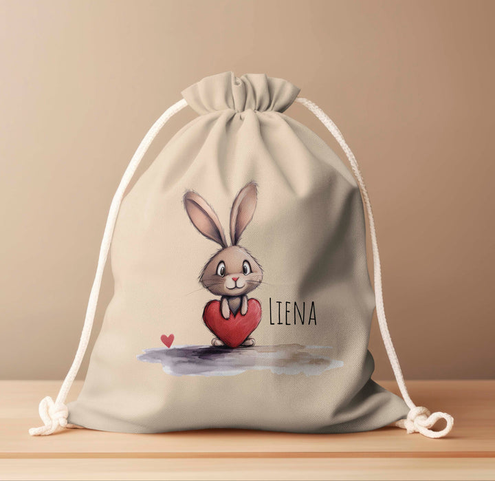 Personalized Drawstring Bag - Love Bunny
