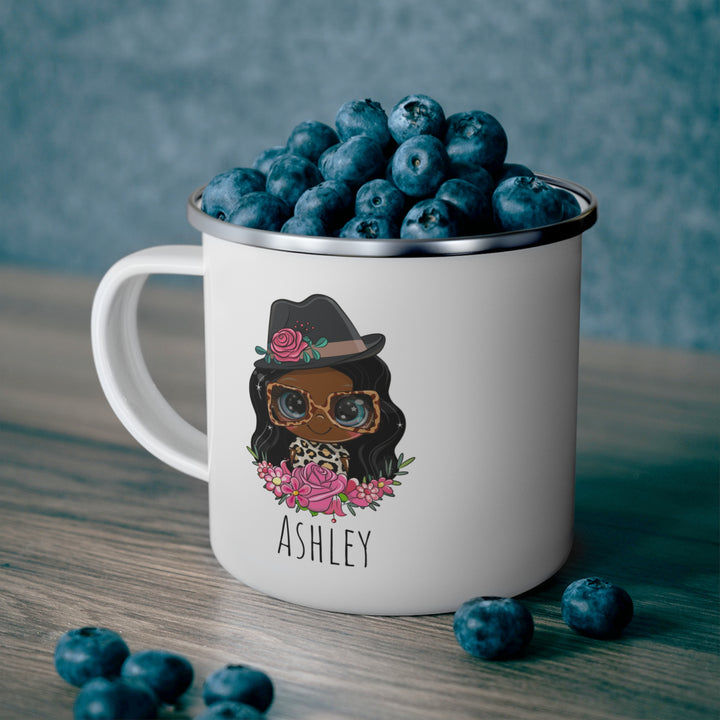 Personalized Enamel or Ceramic Mug - Female Hat & Glasses