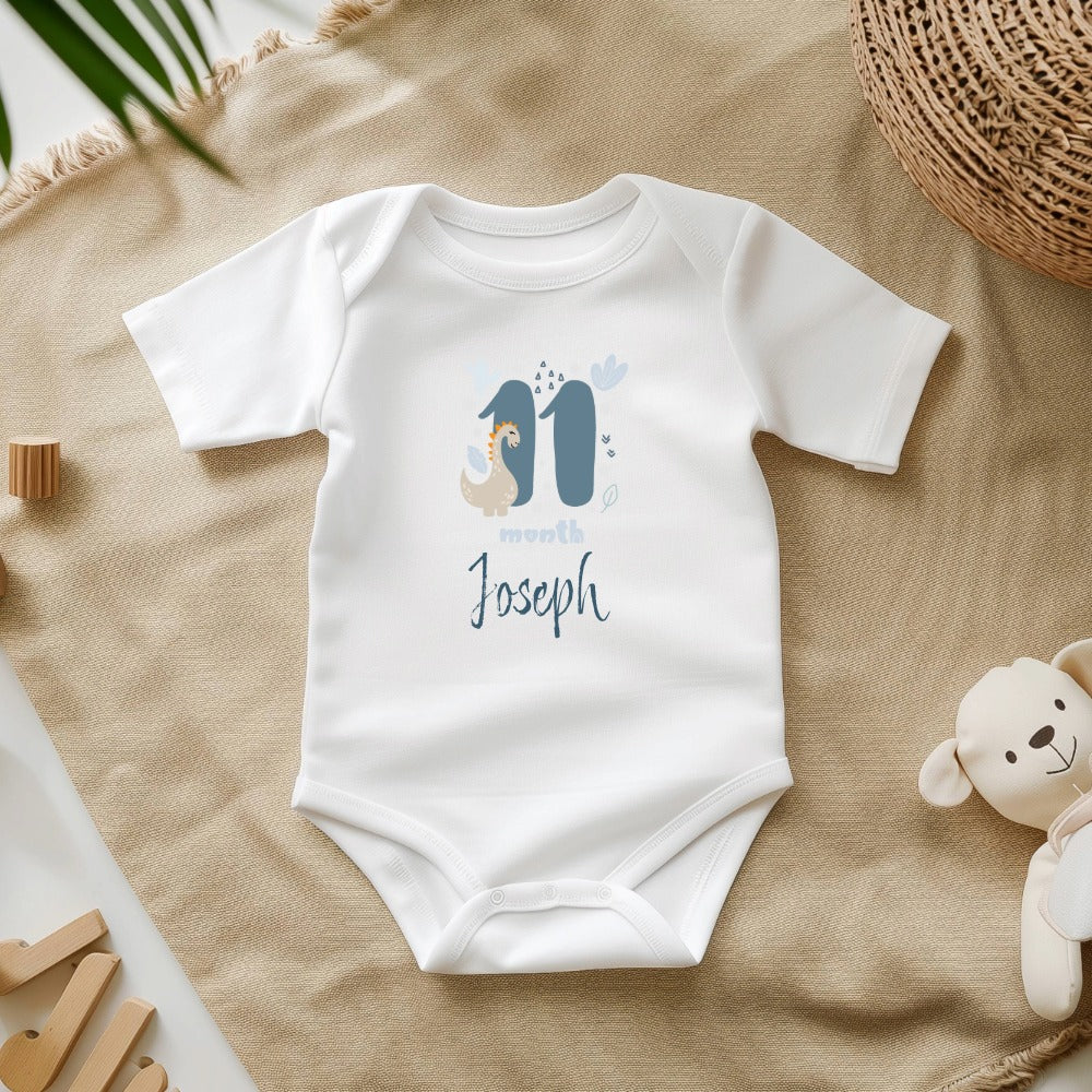 Personalized Baby Grow - 12 Month Options - Blue Dinosaur