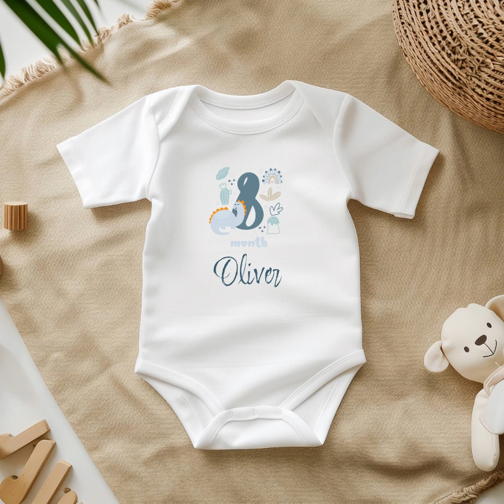 Personalized Baby Grow - 12 Month Options - Blue Dinosaur